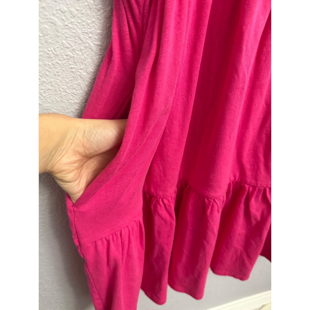Old Navy Womens XXL Pink Tiered Knit Short Sleeve Mini Dress Pockets Romantic - Picture 4 of 9